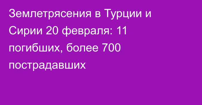 Землетрясения в Турции и Сирии 20 февраля: 11 погибших, более 700 пострадавших