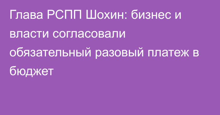 Глава РСПП Шохин: бизнес и власти согласовали обязательный разовый платеж в бюджет