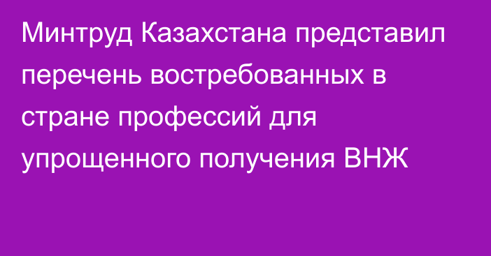 Минтруд Казахстана представил перечень востребованных в стране профессий для упрощенного получения ВНЖ