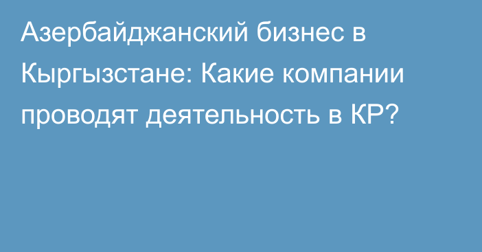 Азербайджанский бизнес в Кыргызстане: Какие компании проводят деятельность в КР?