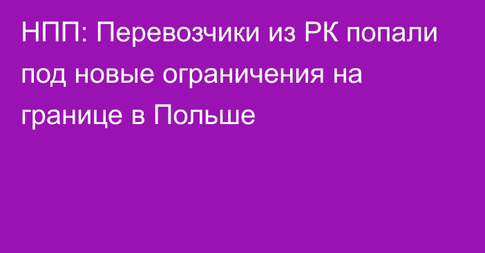 НПП: Перевозчики из РК попали под новые ограничения на границе в Польше