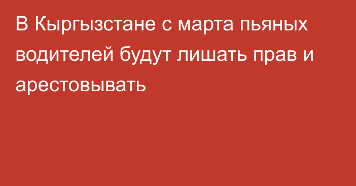 В Кыргызстане с марта пьяных водителей будут лишать прав и арестовывать