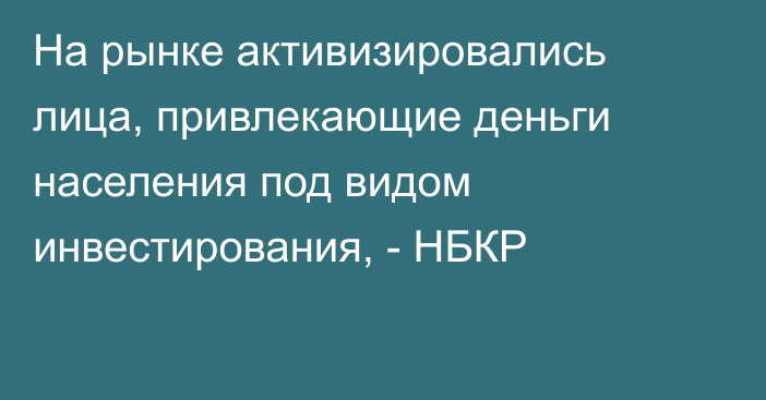 На рынке активизировались лица, привлекающие деньги населения под видом инвестирования, - НБКР