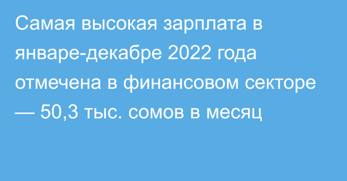 Самая высокая зарплата в январе-декабре 2022 года отмечена в финансовом секторе — 50,3 тыс. сомов в месяц