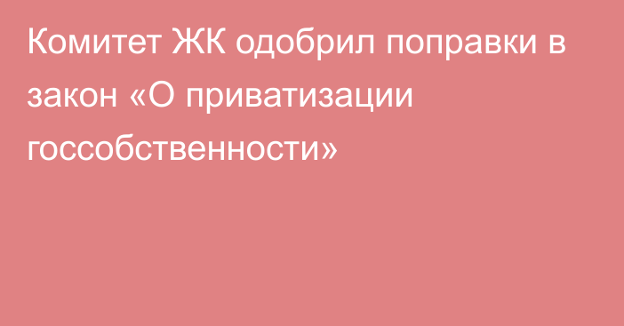 Комитет ЖК одобрил поправки в закон «О приватизации госсобственности»