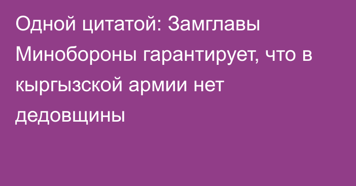 Одной цитатой: Замглавы Минобороны гарантирует, что в кыргызской армии нет дедовщины