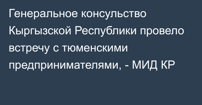 Генеральное консульство Кыргызской Республики провело встречу с тюменскими предпринимателями, - МИД КР