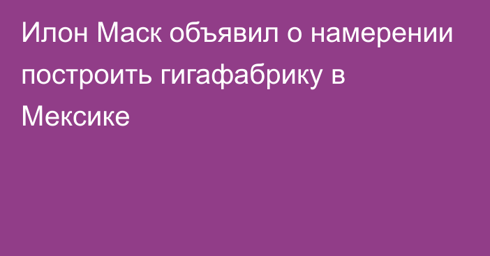 Илон Маск объявил о намерении построить гигафабрику в Мексике