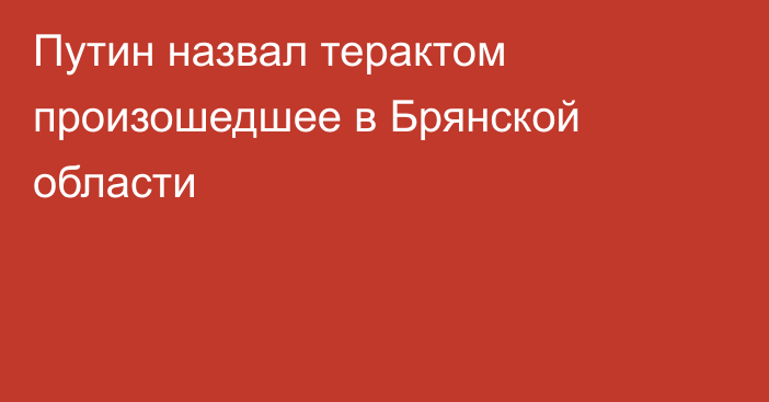 Путин назвал терактом произошедшее в Брянской области