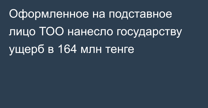 Оформленное на подставное лицо ТОО нанесло государству ущерб в 164 млн тенге