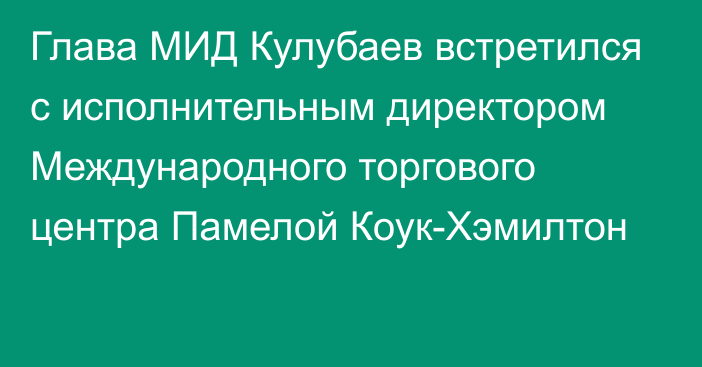 Глава МИД Кулубаев встретился с исполнительным директором Международного торгового центра Памелой Коук-Хэмилтон