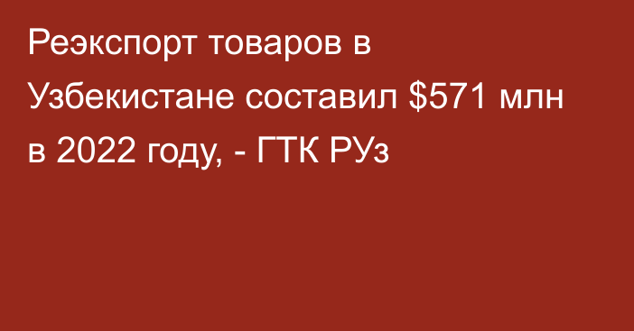 Реэкспорт товаров в Узбекистане составил $571 млн в 2022 году, - ГТК РУз