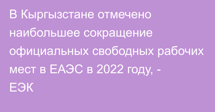 В Кыргызстане отмечено наибольшее сокращение официальных свободных рабочих мест в ЕАЭС в 2022 году, - ЕЭК