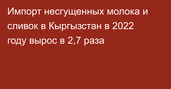 Импорт несгущенных молока и сливок в Кыргызстан в 2022 году вырос в 2,7 раза