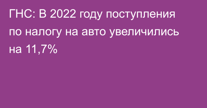 ГНС: В 2022 году поступления по налогу на авто увеличились на 11,7%