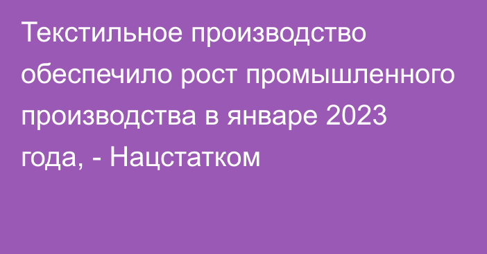 Текстильное производство обеспечило рост промышленного производства в январе 2023 года, - Нацстатком