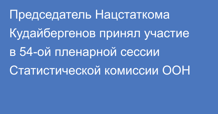 Председатель Нацстаткома Кудайбергенов принял участие в 54-ой пленарной сессии Статистической комиссии ООН