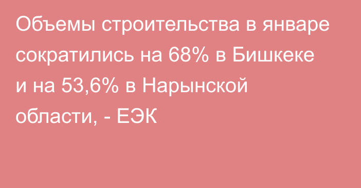 Объемы строительства в январе сократились на 68% в Бишкеке и на 53,6% в Нарынской области, - ЕЭК