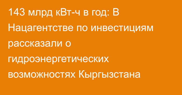 143 млрд кВт-ч в год: В Нацагентстве по инвестициям рассказали о гидроэнергетических возможностях Кыргызстана