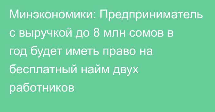 Минэкономики: Предприниматель с выручкой до 8 млн сомов в год будет иметь право на бесплатный найм двух работников