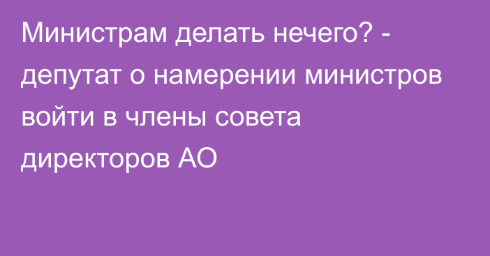 Министрам делать нечего? - депутат о намерении министров войти в члены совета директоров АО