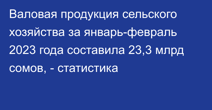 Валовая продукция сельского хозяйства за январь-февраль 2023 года составила 23,3 млрд сомов, - статистика