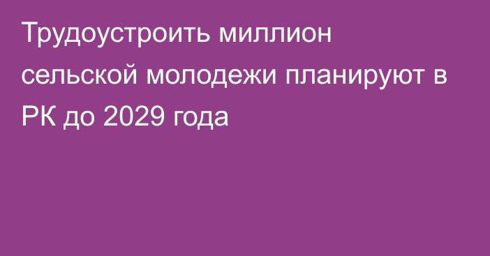 Трудоустроить миллион сельской молодежи планируют в РК до 2029 года