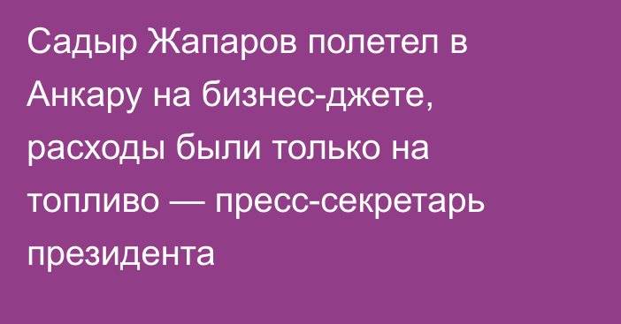 Садыр Жапаров полетел в Анкару на бизнес-джете, расходы были только на топливо — пресс-секретарь президента