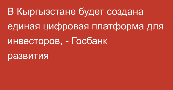 В Кыргызстане будет создана единая цифровая платформа для инвесторов, - Госбанк развития