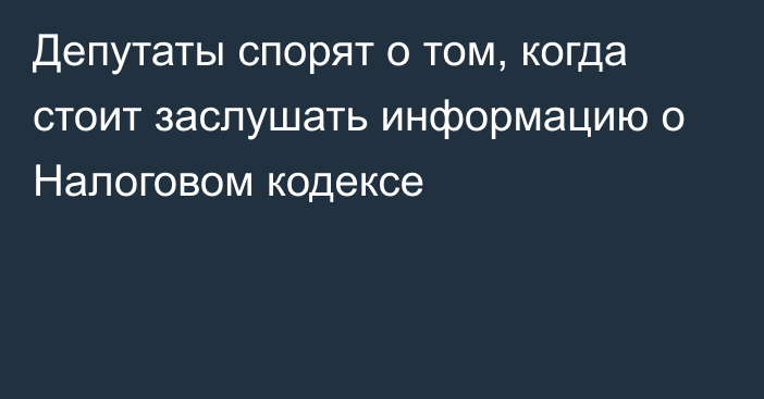 Депутаты спорят о том, когда стоит заслушать информацию о Налоговом кодексе