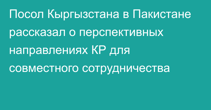 Посол Кыргызстана в Пакистане рассказал о перспективных направлениях КР для совместного сотрудничества 