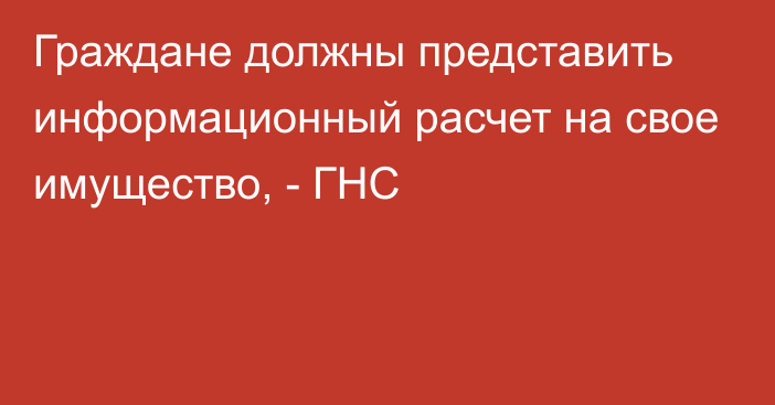 Граждане должны представить информационный расчет на свое имущество, - ГНС