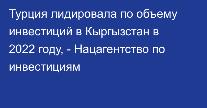 Турция лидировала по объему инвестиций в Кыргызстан в 2022 году, - Нацагентство по инвестициям