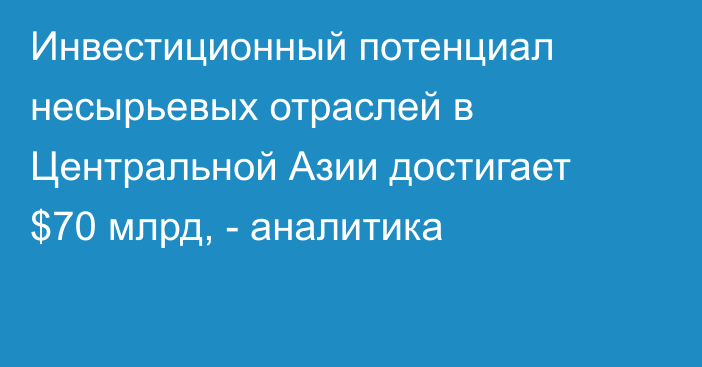 Инвестиционный потенциал несырьевых отраслей в Центральной Азии достигает $70 млрд, - аналитика