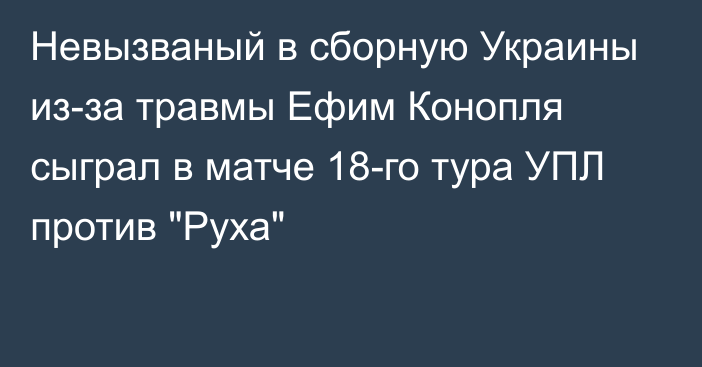 Невызваный в сборную Украины из-за травмы Ефим Конопля сыграл в матче 18-го тура УПЛ против 