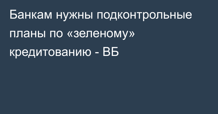 Банкам нужны подконтрольные планы по «зеленому» кредитованию - ВБ