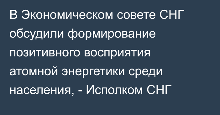 В Экономическом совете СНГ обсудили формирование позитивного восприятия атомной энергетики среди населения, - Исполком СНГ