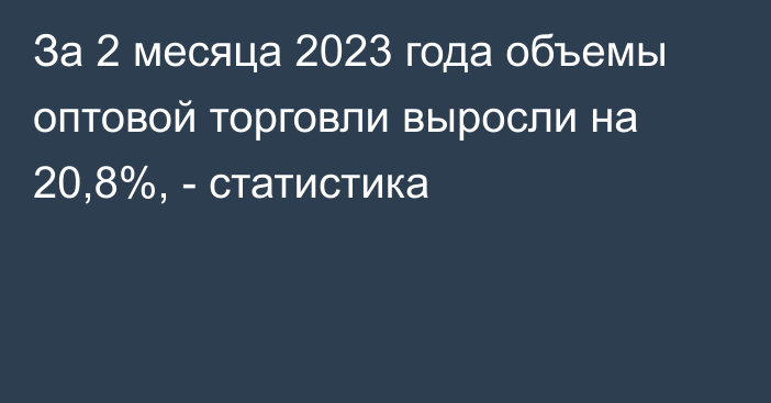 За 2 месяца 2023 года объемы оптовой торговли выросли на 20,8%, - статистика