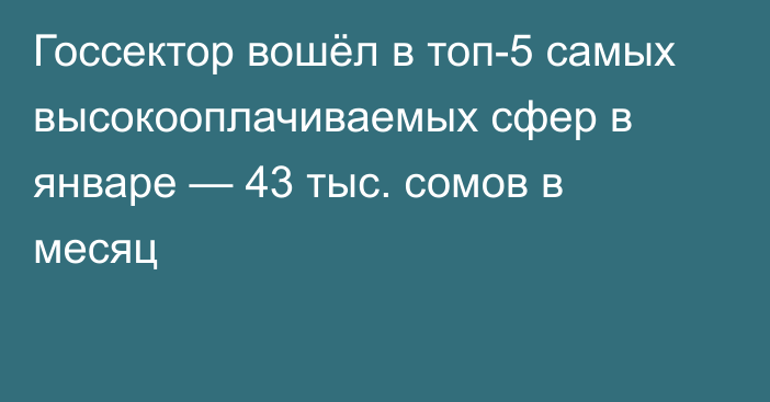 Госсектор вошёл в топ-5 самых высокооплачиваемых сфер в январе — 43 тыс. сомов в месяц