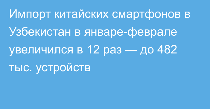 Импорт китайских смартфонов в Узбекистан в январе-феврале увеличился в 12 раз — до 482 тыс. устройств