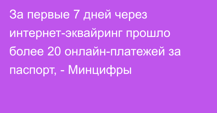 За первые 7 дней через интернет-эквайринг прошло более 20 онлайн-платежей за паспорт, - Минцифры