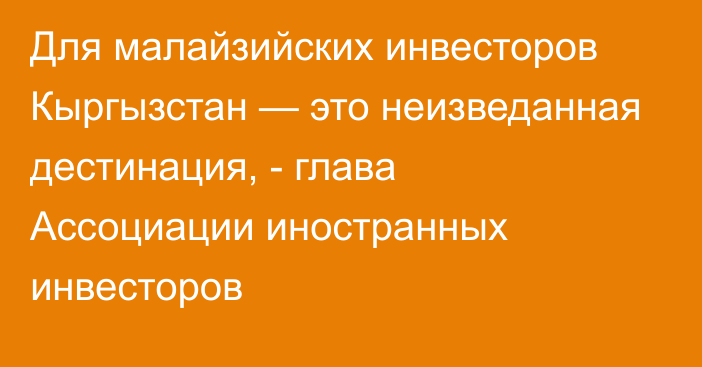 Для малайзийских инвесторов Кыргызстан — это неизведанная дестинация, - глава Ассоциации иностранных инвесторов