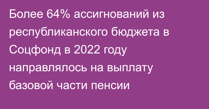 Более 64% ассигнований из республиканского бюджета в Соцфонд в 2022 году направлялось на выплату базовой части пенсии