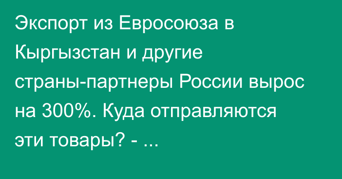 Экспорт из Евросоюза в Кыргызстан и другие страны-партнеры России вырос на 300%. Куда отправляются эти товары? - спецпредставитель ЕС по санкциям