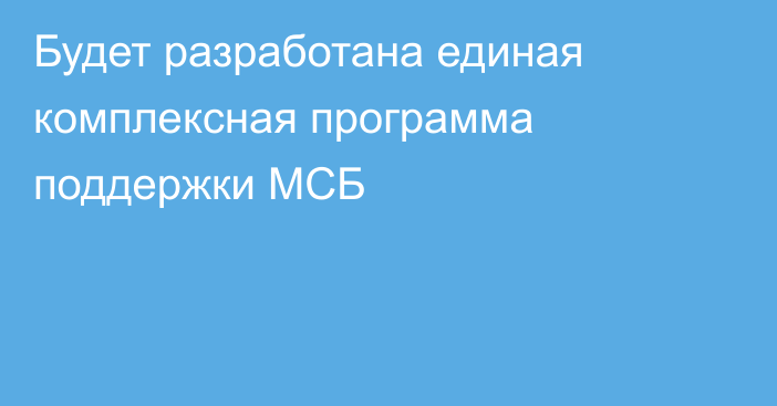 Будет разработана единая комплексная программа поддержки МСБ