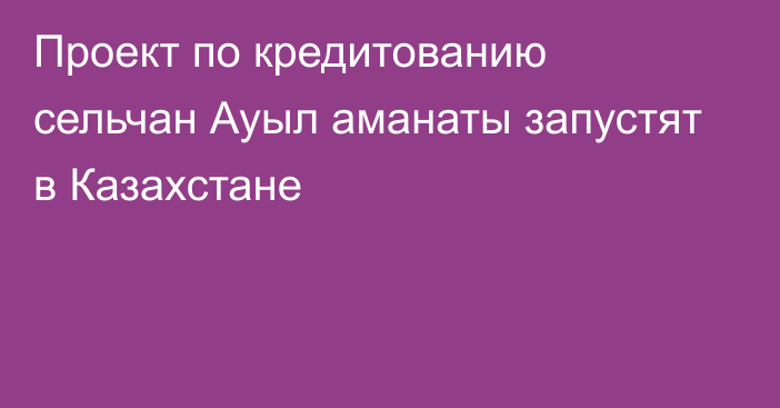 Проект по кредитованию сельчан Ауыл аманаты запустят в Казахстане