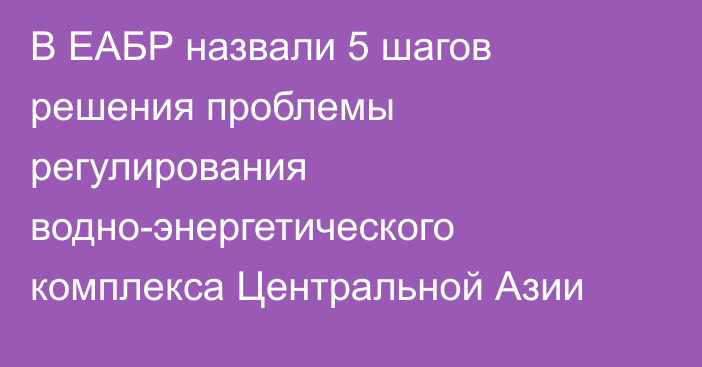 В ЕАБР назвали 5 шагов решения проблемы регулирования водно-энергетического комплекса Центральной Азии