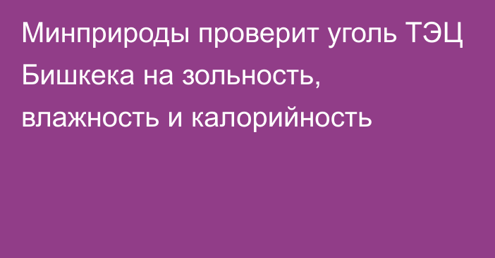 Минприроды проверит уголь ТЭЦ Бишкека на зольность, влажность и калорийность