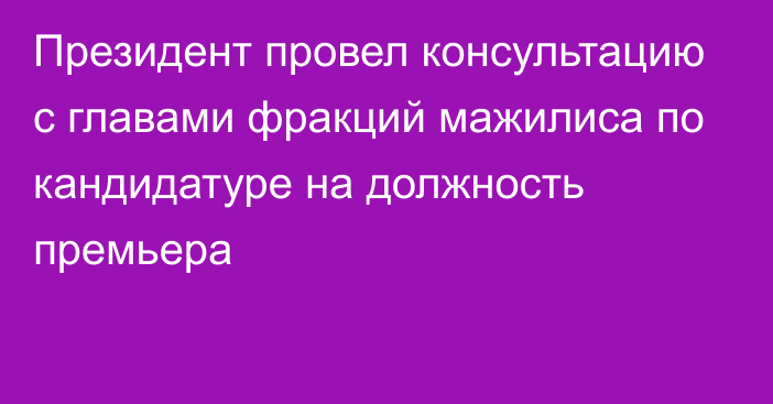 Президент провел консультацию с главами фракций мажилиса по кандидатуре на должность премьера