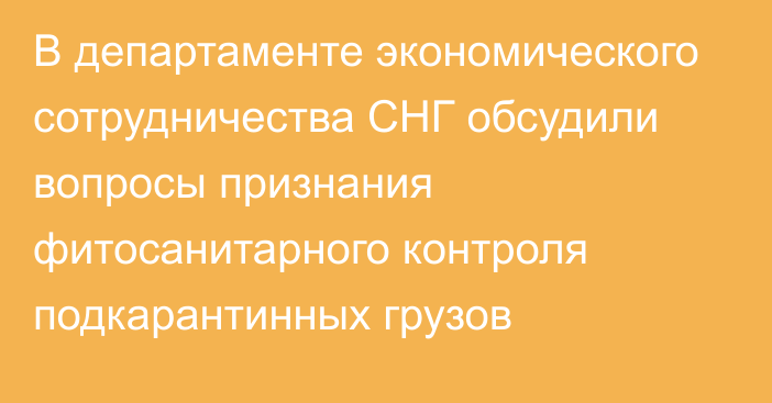 В департаменте экономического сотрудничества СНГ обсудили вопросы признания фитосанитарного контроля подкарантинных грузов